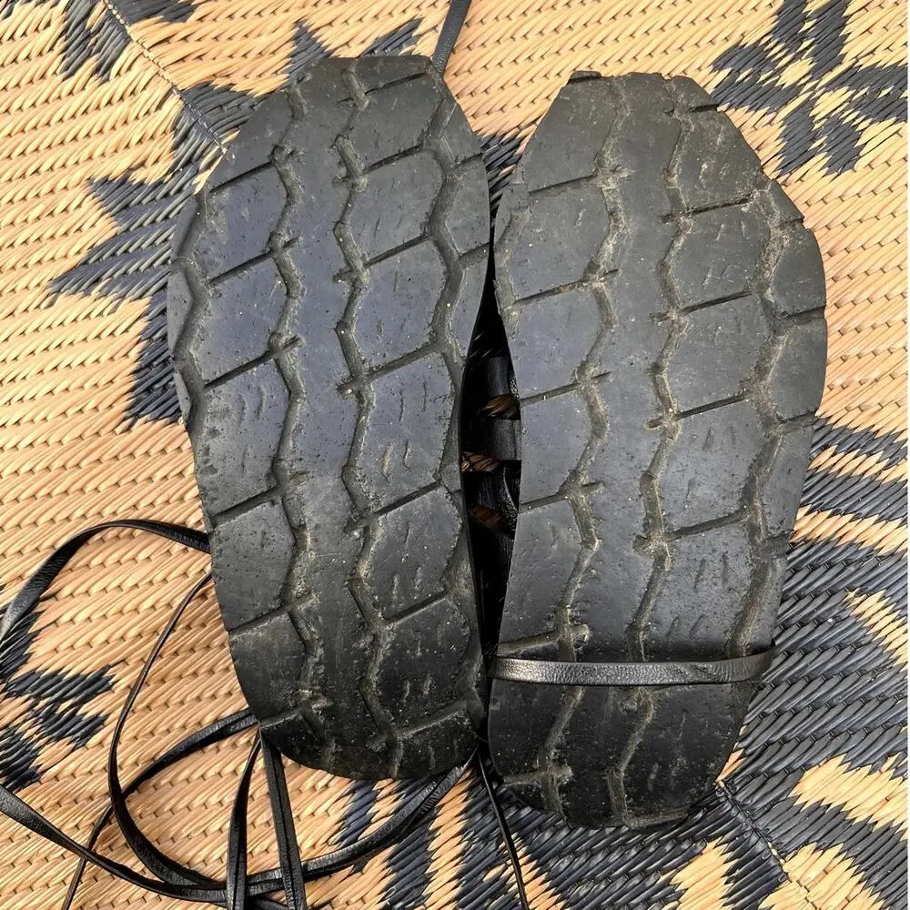 Brother Vellies | Black Leather Lace-Up Gladiator Sandals Made in Kenya Sz 6